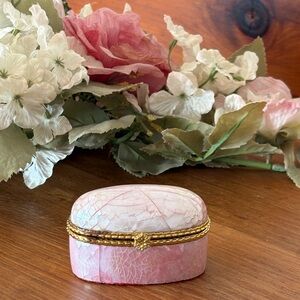 Vintage Pink Iridescent Trinket Box Gold Hinged Ring Box Tooth Fairy Keepsake